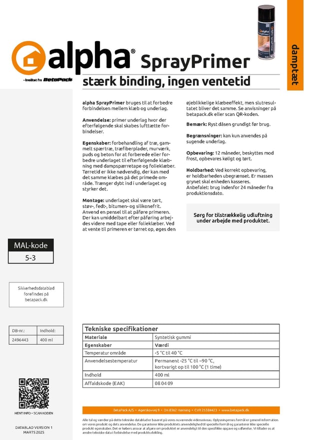 alpha SprayPrimer datablad 