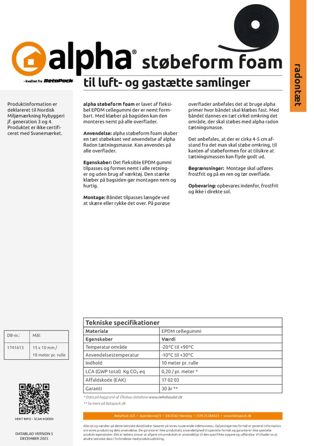 alpha støbeform foam datablad