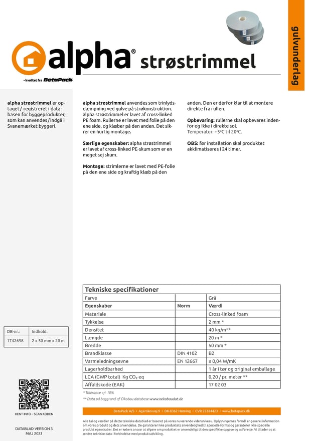 alpha strøstrimmel datablad