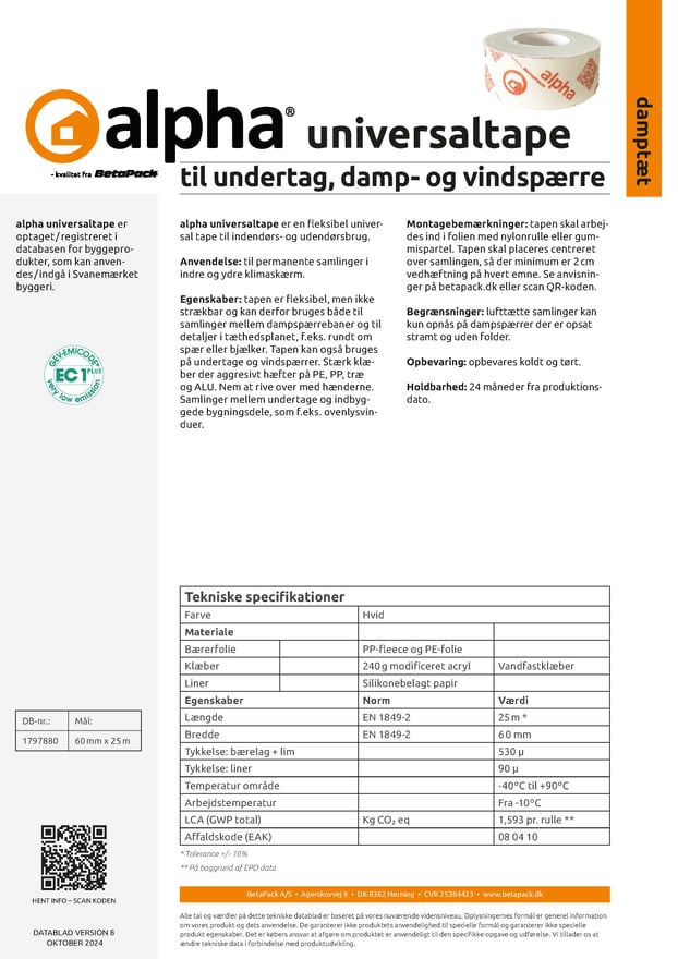alpha universal dampspærretape datablad 