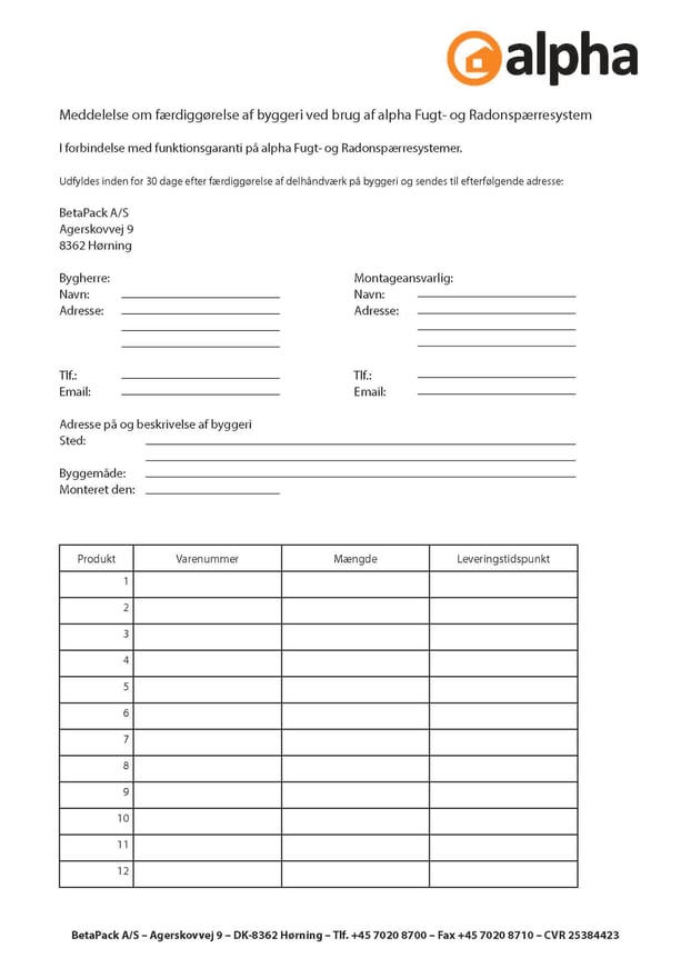 alpha fugt- og radon garantidokument