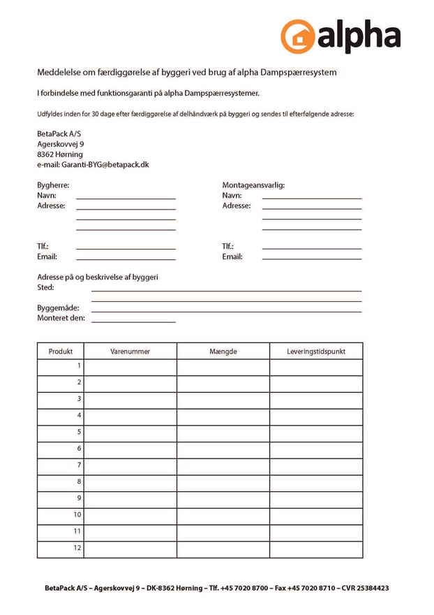 alpha Garantidokument 