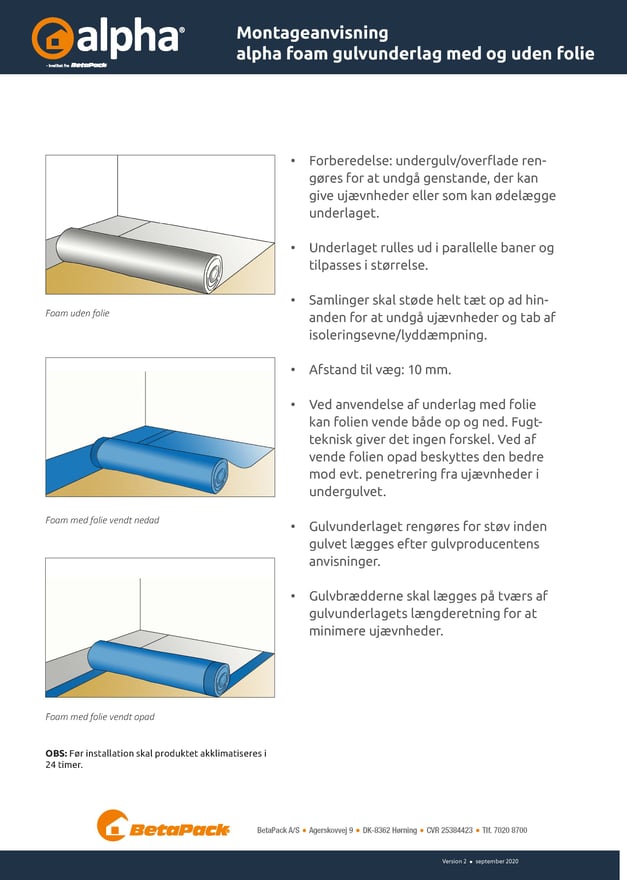 alpha foam 30 med/uden folie montageanvisning