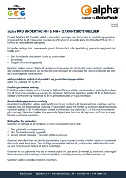 alpha Pro undertag MH og MH+ garantibetingelser 