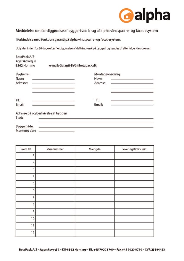 alpha vindspærre garantidokument 