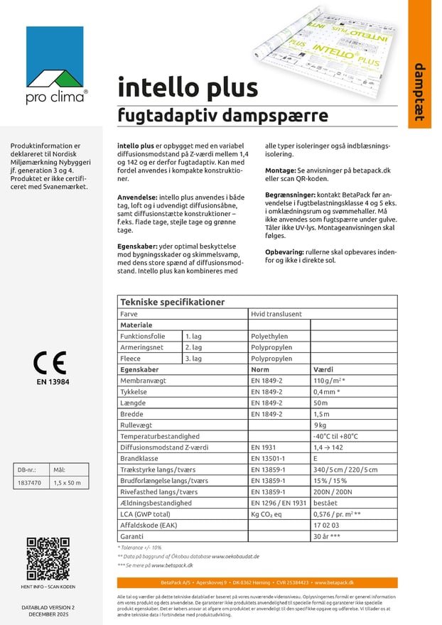 pro clima intello plus datablad